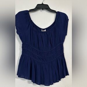 Free the Roses Blue Pleated Flutter Sleeve Tank Top Size L